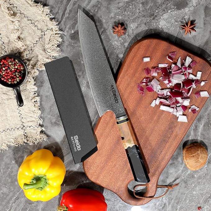 Seido 8.5-Inch VG10 Damascus Kiritsuke Chef Knife, Night Black