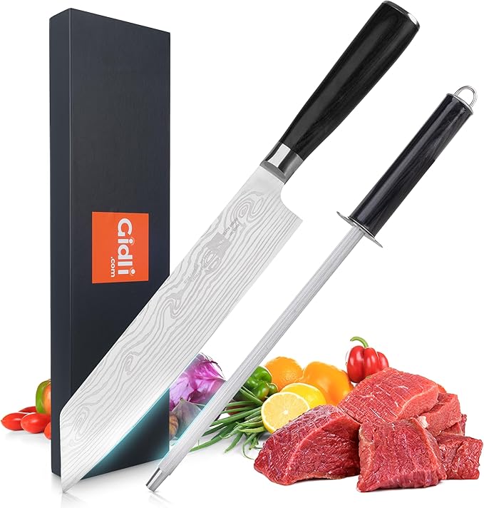 Gidli 8 Inch Chef Knife Set with Diamond Sharpener - Sharp Kitchen Knife