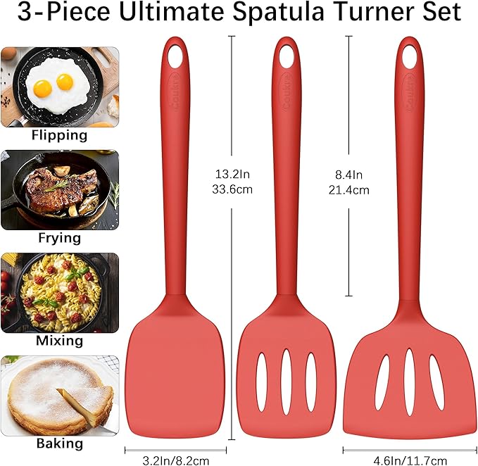 Coukre 3 Pack Silicone Spatula Set, Heat Resistant to 500°F, BPA-Free