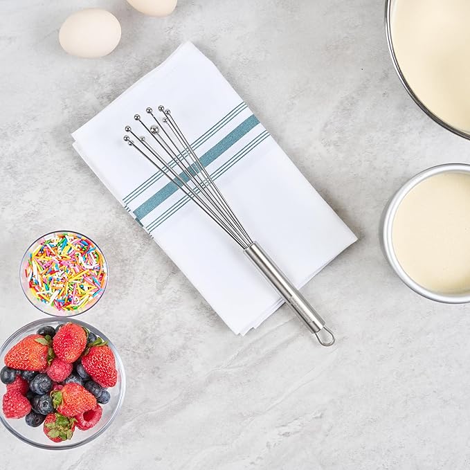 Restaurantware 10.5 in Stainless Steel Ball Whisk - 24 Pack - German Standard Egg Beater with Ergonomic Handle, Dishwasher Safe - Manual Mixer Cooking Whisk for Baking, Stirring, Sauces, Beating