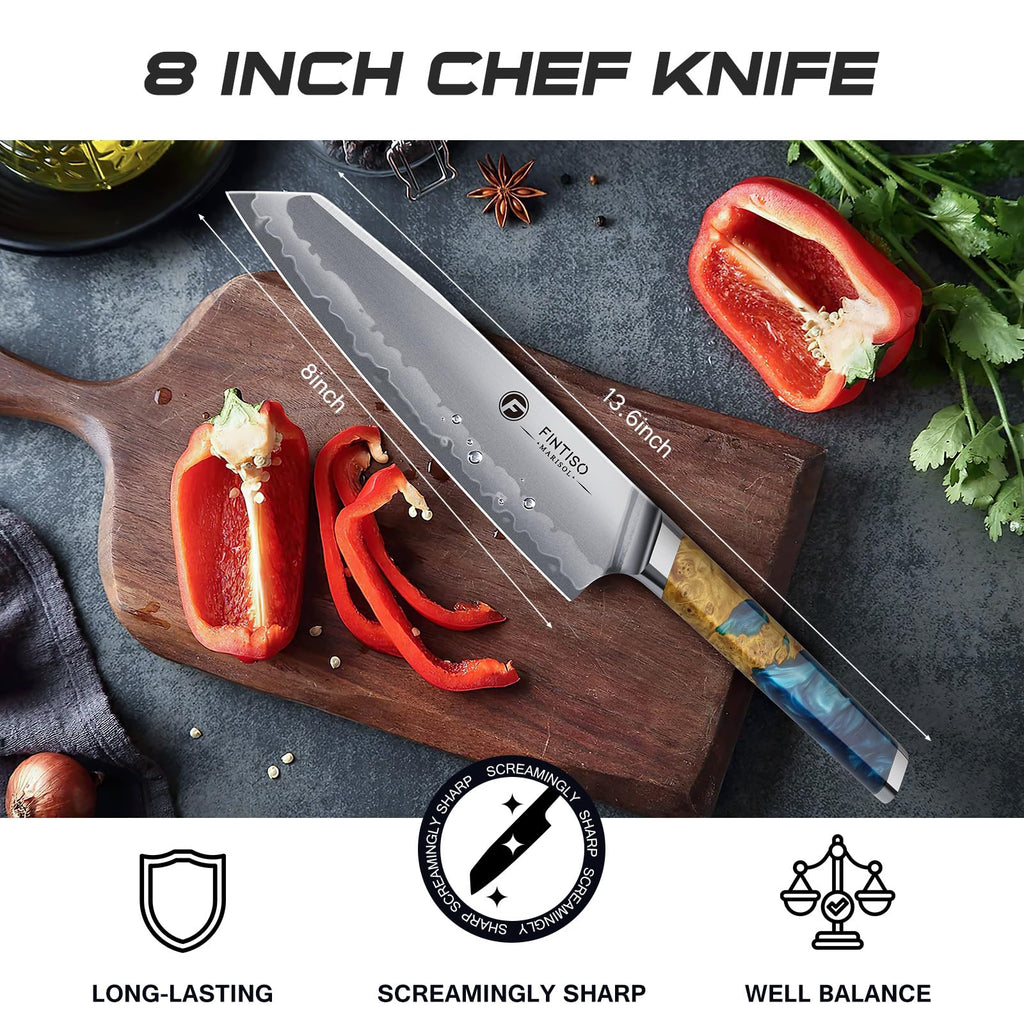 FINTISO 8" Chef Knife, S35VN Powder Steel Core Japanese Kitchen Knife