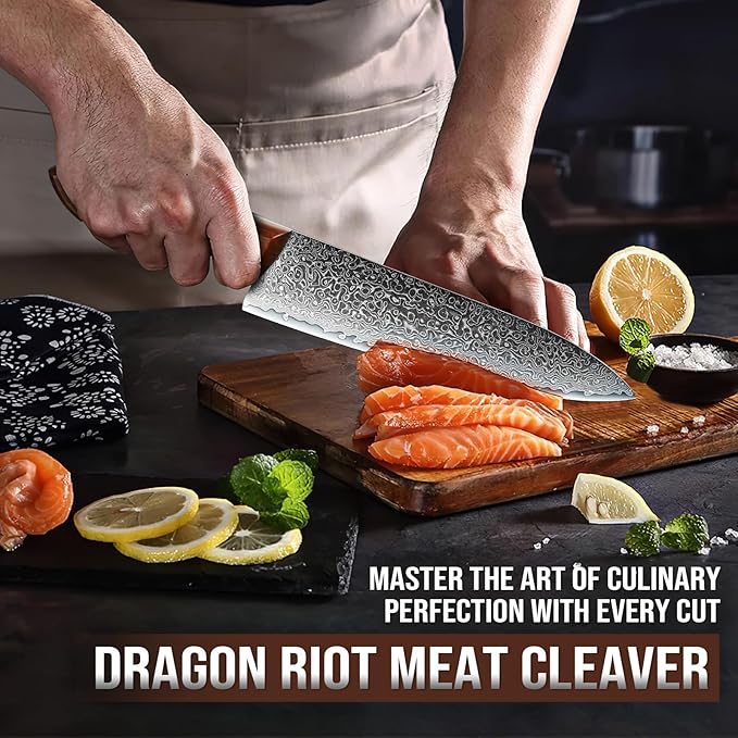 DRAGON RIOT 7 Inch Damascus Chef Knife, VG10 Steel, Kitchen Knife | VG10 Steel Core, Full Tang, For Slicing, Chopping and Everyday Food Prep