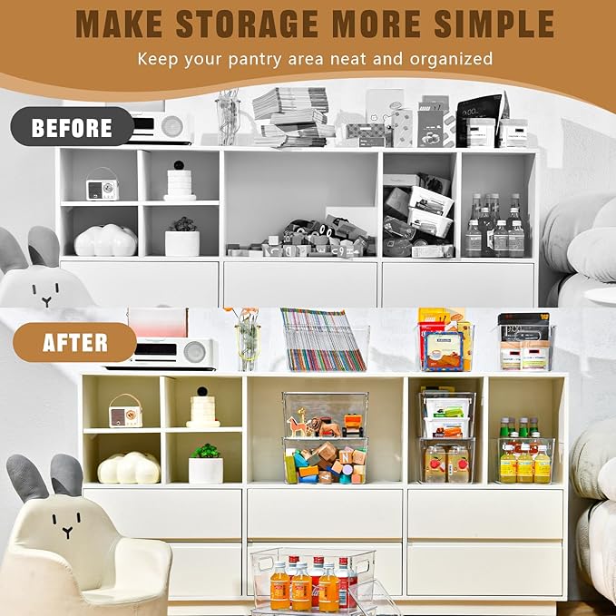 Freebat 12 Pack Clear Storage Bins with Lids, 7 Quart Pantry Organizer Bins