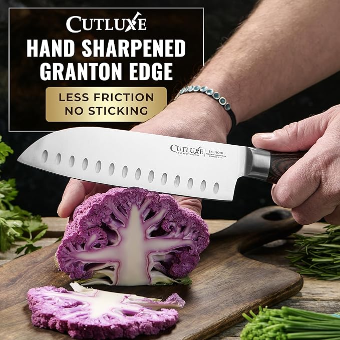 Cutluxe Santoku Knife, 7" Japanese Meat & Vegetable Knife for Chopping