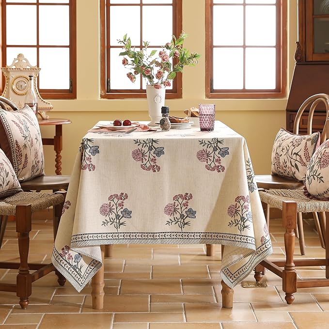 ISAENNE Designer French Linen Rectangular Tablecloth,71"x55"-Helena E