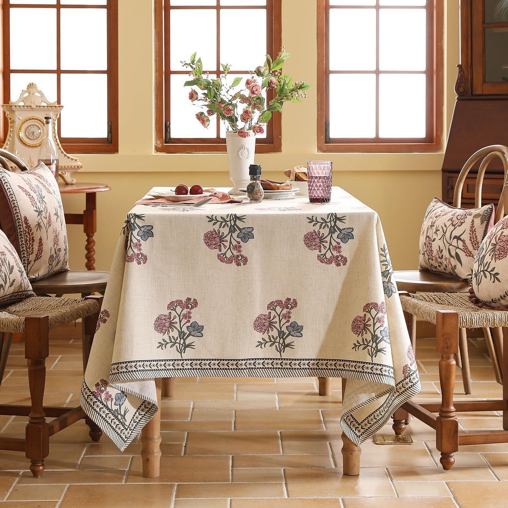 ISAENNE Designer French Linen Square Tablecloth,67"x67"-Helena E
