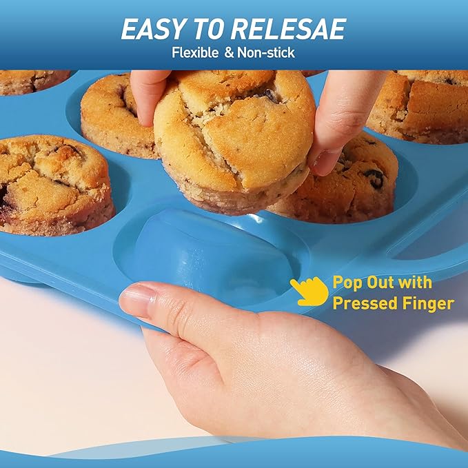 Socisen 2 Packs 24 Cups Silicone Muffin Pan with Metal Reinforced Frame Mini Size Cupcake Pan Tray Egg Bites Cookie Molds Muffin Tin Tart Pans chocoflan mold Baking Sheet Set Breakfast Sandwiches