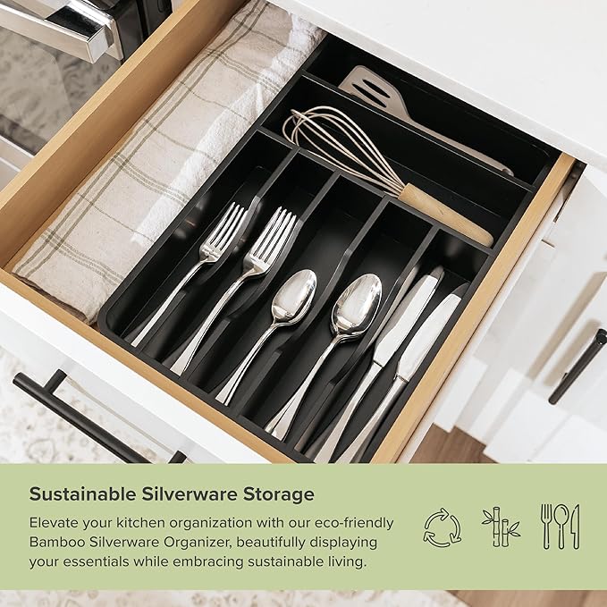 KitchenEdge Silverware & Utensil Organizer, Fixed 10.5 in, Black