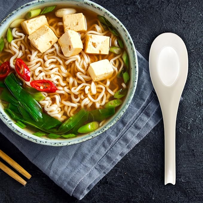 Disposable PLA Cornstarch Asian Soup Spoons with Hook Plastic-Free, 600 PK