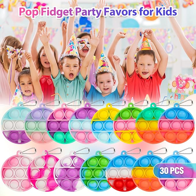 Pop Fidget Toys Bulk Its Kids Party Favors 30 Pack Round Mini Pop Keychain