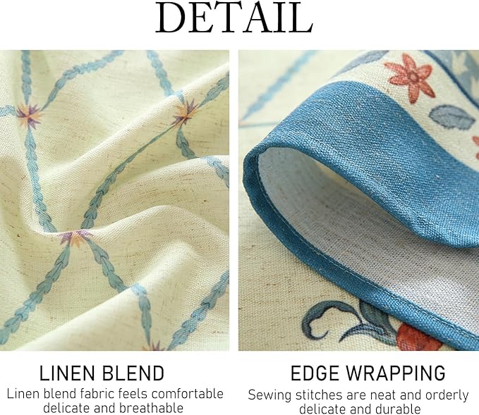 ISAENNE Designer Vintage Linen Rectangular Tablecloth,110"x63"-Floralsea B