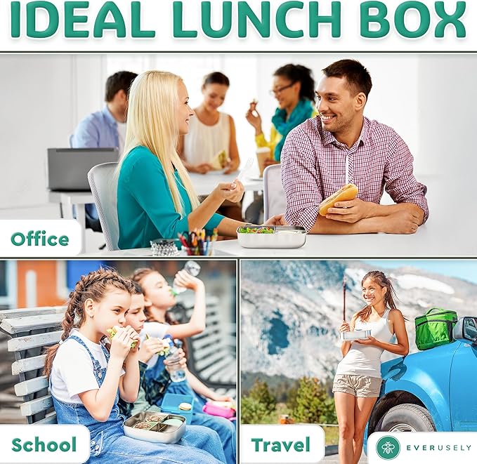 Stainless Steel Bento Box + Condiment Container - Green, 47oz / 1.4 L