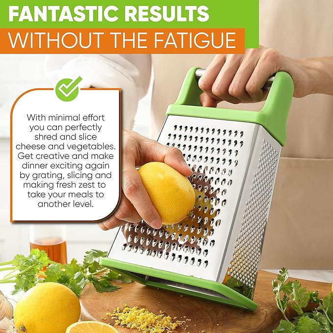 Spring Chef Stainless Steel XL Cheese Grater for Kitchen, Green