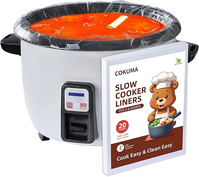 Slow Cooker Liners, 20 Pack Disposable Slow Cooker Bags for Crock Pot, BPA-Free and Easy to Clean, 13"x 21" (Fits 3-8 Quarts)