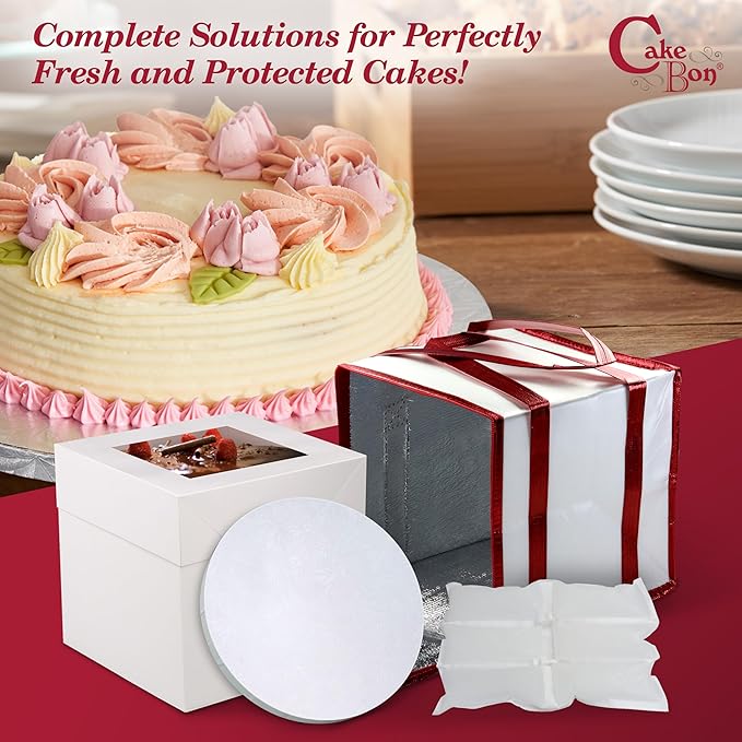 Cakebon 8" Cake Box Drum Insulated Bag White Round Wrapped 1Pack