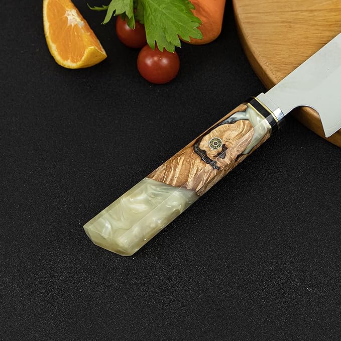 Seido 8.5 Inch VG10 Damascus Kiritsuke Chef Knife, Pearl White Resin