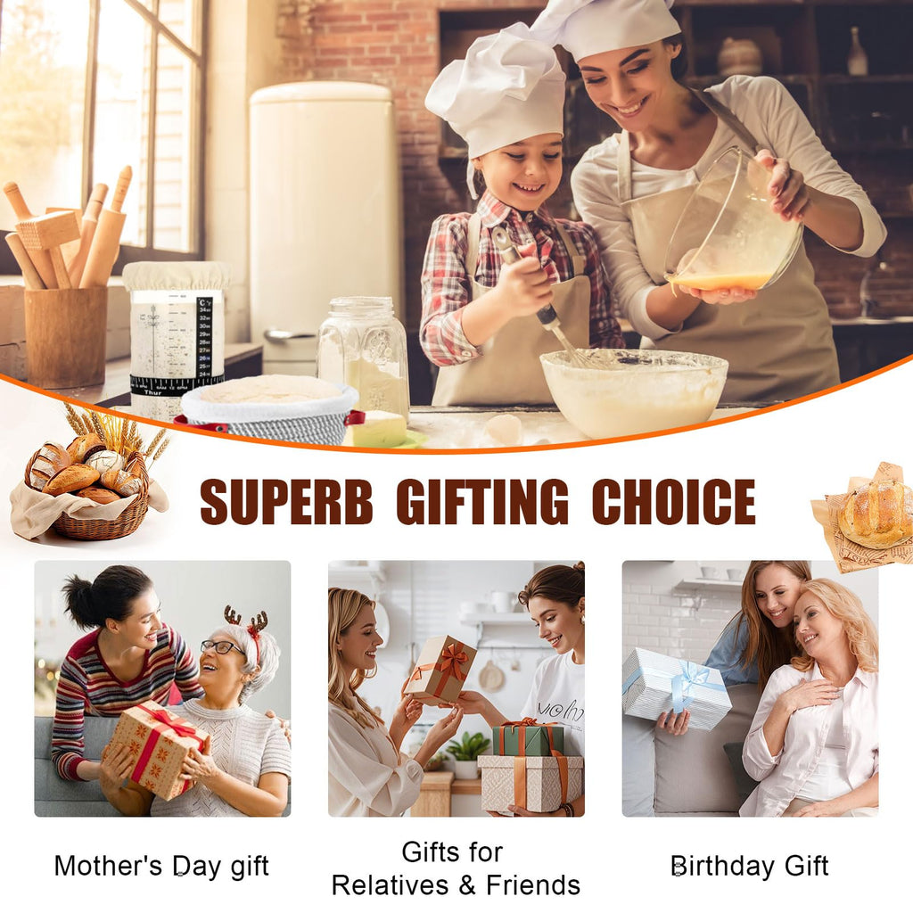 Sourdough Starter Kit, Sourdough Bread Baking Supplies, Cotton Rope Banneton Bread Proofing Basket Set with Sourdough Starter Jar for Bread Making Baking, Sour Dough Kit Tools Gifts for Bakers Women