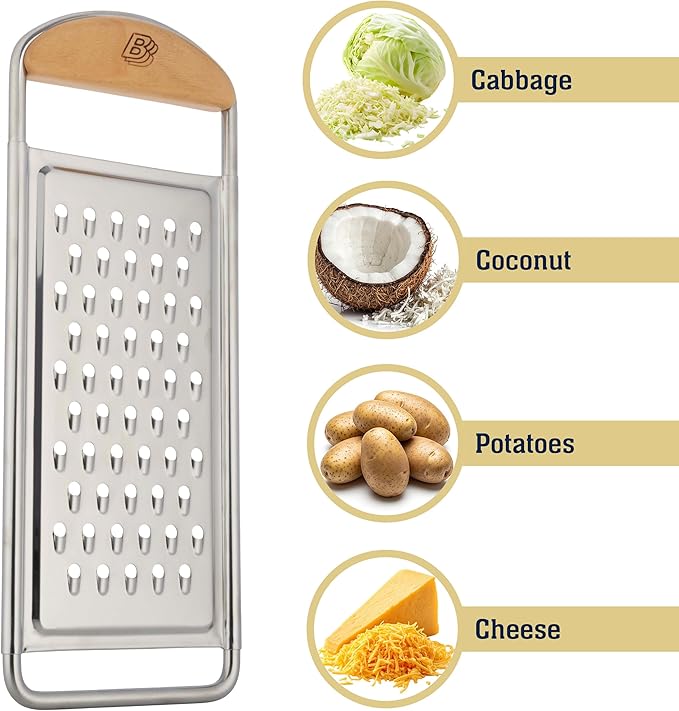 Kings County Tools Cheese Grater Handheld, Flat Food Grater, 12” x 4.5”
