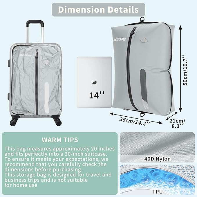 YEEKORO Vacuum Bag for Travel, Professional IPX8 Waterproof Reusable Vacuum Compression Bags for Travel Suitcases, Durable Space Saver Bag(3 PACK,With Pump)