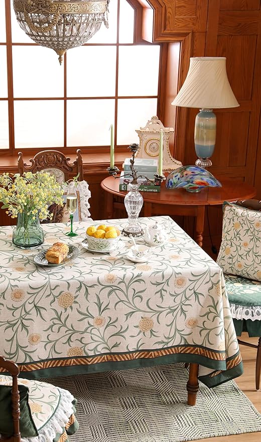 patdrea Vintage French Linen Tablecloth,Rectangular,110"x63"-Botticelli