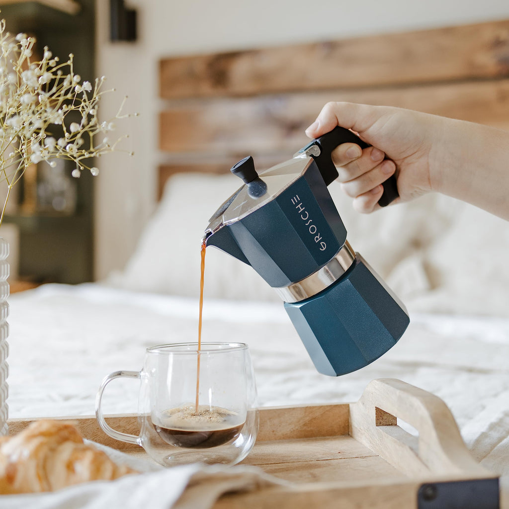 GROSCHE Milano Stovetop Espresso Maker Moka Pot 6 espresso Cup, 9.3 oz Blue