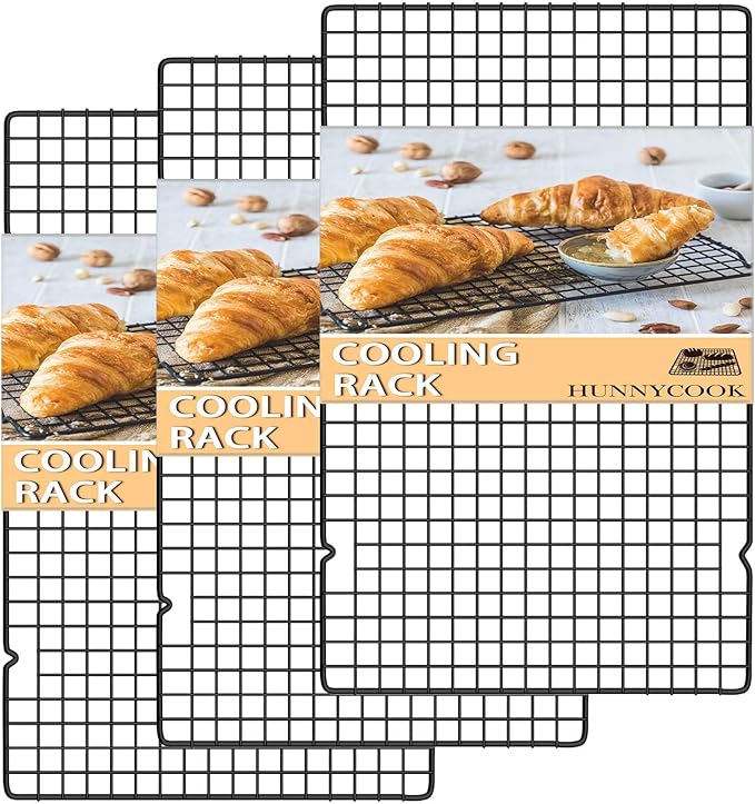 Hunnycook 15.8”×9.8” Cooling Rack, 3P Stainless Steel Baking Rack, Oven Safe Cooling Racks for Cooking and Baking, Black Roasting Rack & Wire Rack & Cookie Cooling Rack for Roasting, Grilling, Drying