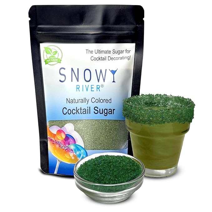 Snowy River Natural Cocktail Sugar Rimmer - Kosher Certified Naturally Colored Beverage Rimming Sugar for Cocktails, Margaritas, Drinks (Holly Green, 4 Ounce)