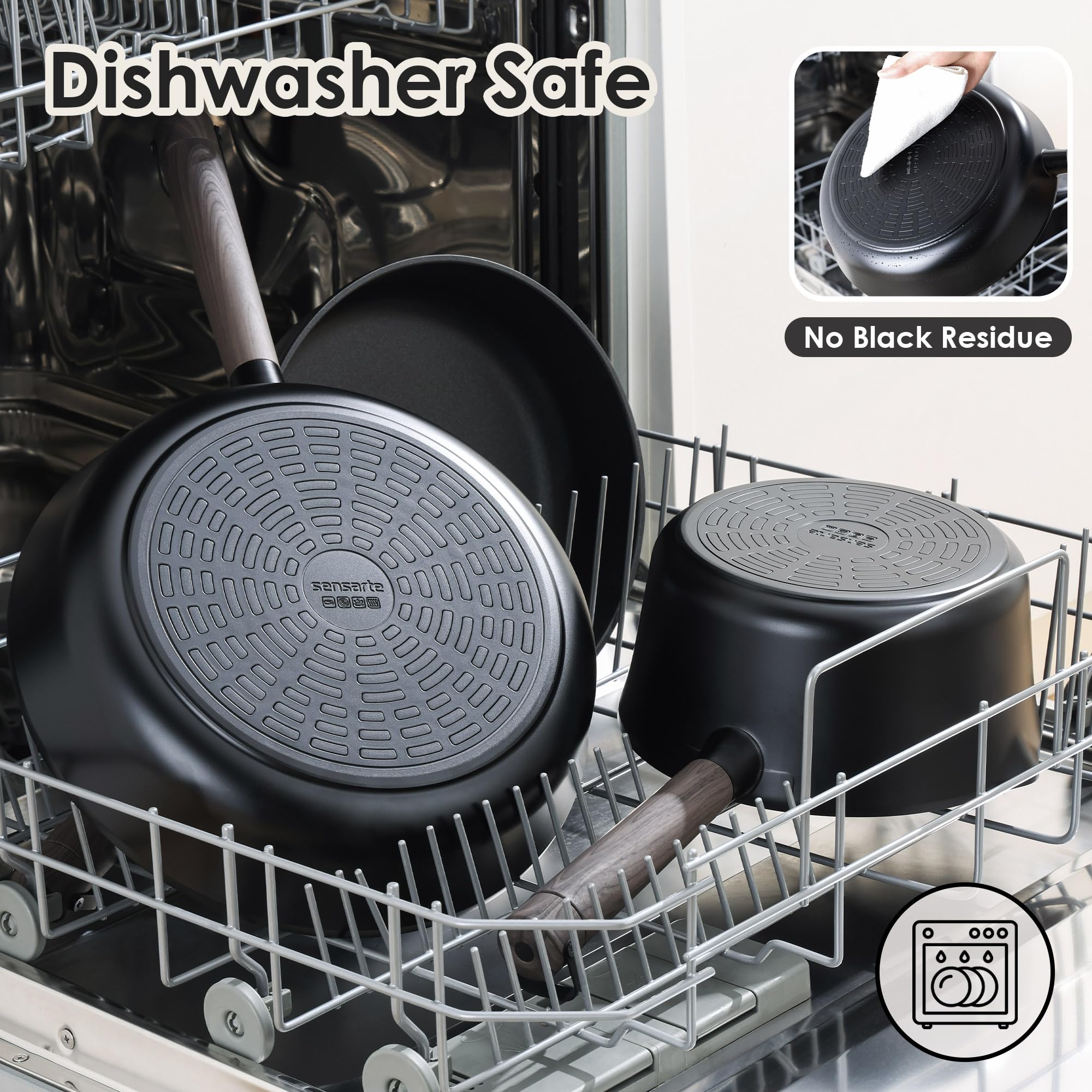 SENSARTE 15Pcs Nonstick Cookware Set Pots and Pans Set Kitchen Cooking Frying Pans with Stay-cool Handle, Dishwasher Safe, Induction Compatible, PFOA/PFOS Free, Black