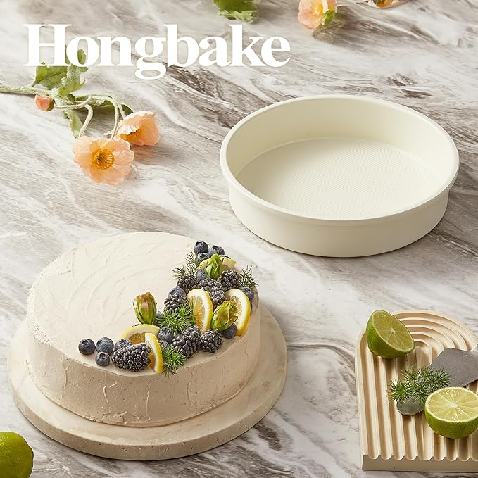 HONGBAKE Ceramic Nonstick 9” Round Cake Pans, Heavy-Duty Aluminized Steel
