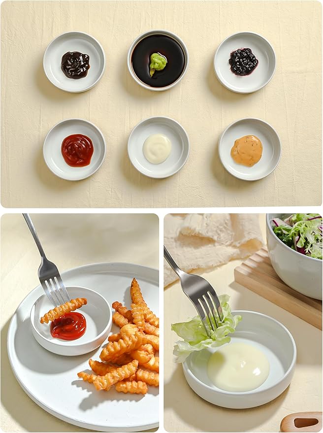 famiware Ceramic Soy Sauce Dish, 4oz Dipping Bowls Set of 6, White