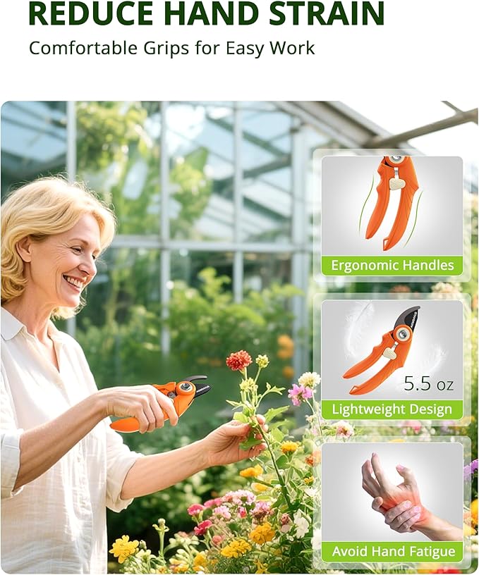 STAYGROW Garden Shears 6.9" Pruning Shears for Gardening Orange