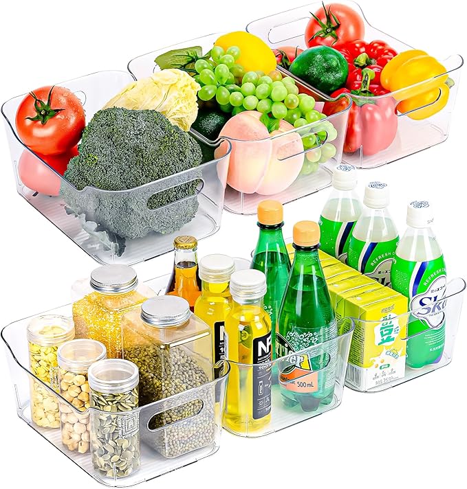 CiWiVOKi 12 Pack Clear Plastic Storage Bins, Acrylic Organizer and Containers with Handle for Pantry, Cabinet, Closet, Refrigerator, Freezer, Bathroom, Kitchen Under Sink Storage