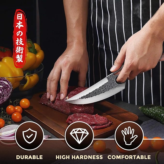 ROCOCO Butcher Cleaver Knife Set - 3PCS Serbian Chef Viking Boning Knife
