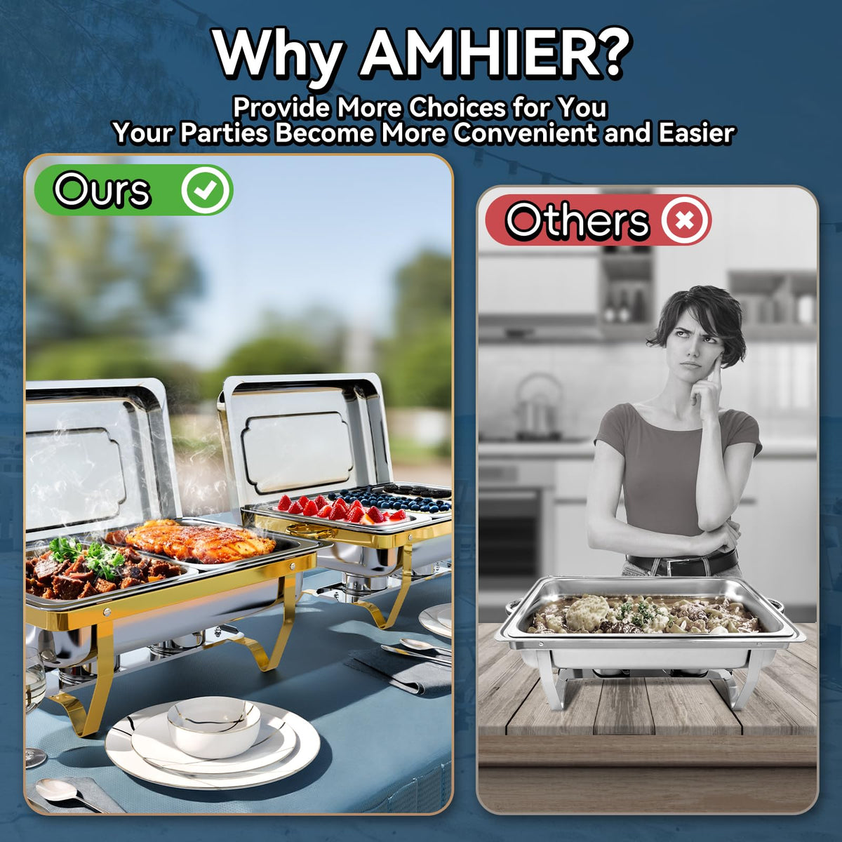 Amhier Chafing Dishes for Buffet, 11Qt, 4 Pack, Gold
