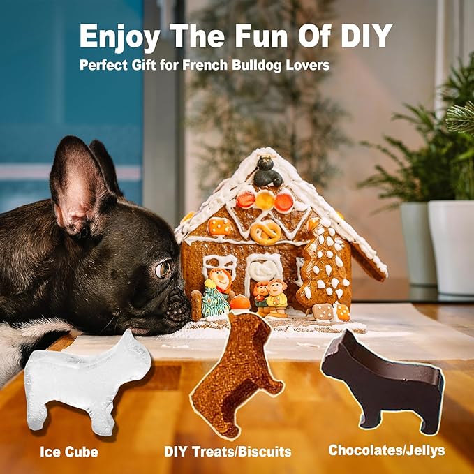 ACOOKEE French Bulldog Ice Cube Mold, Fun Shapes Frenchie Bull Dog Ice Cube Tray, Silicone Dog Treat Mold, Cute Novelty French Bulldog Gifts for Baking & Freezing Decor, BPA Free & Heat Resistant