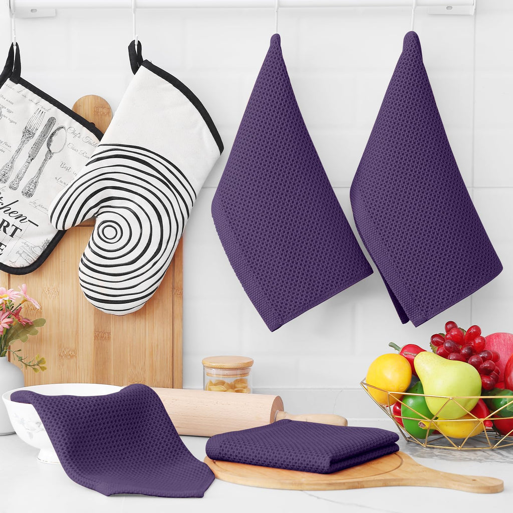 Homaxy 100% Cotton Waffle Weave Kitchen Dish Cloths, Ultra Soft Absorbent Quick Drying Dish Towels, 12 x 12 Inches, 12-Pack, Eggplant
