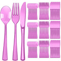 Minatee 150 Pieces Disposable Cutlery Set Plastic Silverware Heavy Duty Utensil Sets 50 Forks 50 Knives 50 Spoons for Home Office School Party Picnics Restaurant Outdoor Events(Purple)