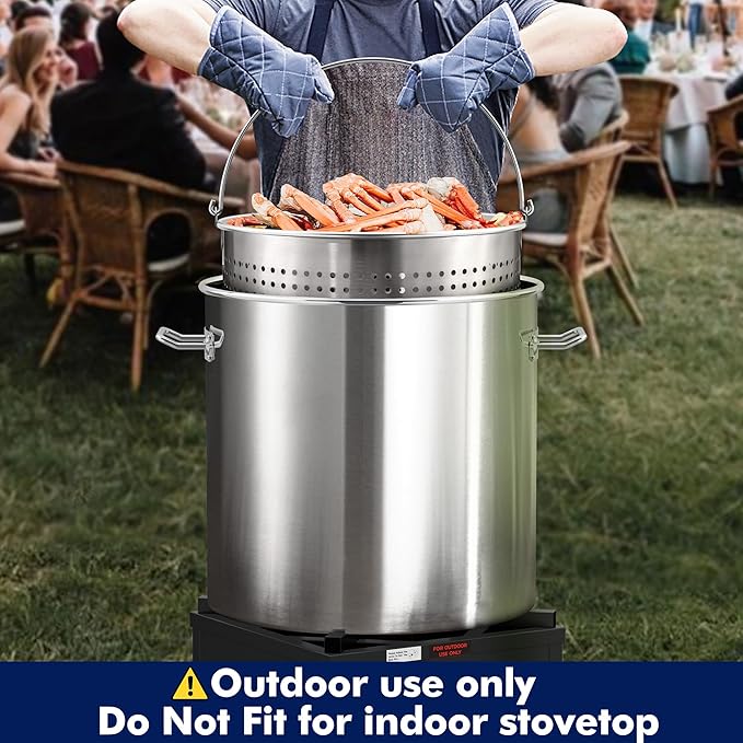 ARC 84QT Stainless Steel Seafood Boil Pot with Basket and Two Brown Paper