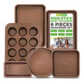 NutriChef 6-Piece Nonstick Baking Pans - Carbon Steel Non toxic Bakeware set with Cookie Sheets, Muffin, Loaf, Round & Square Pan - Restaurant Quality Baking Tray, Easy Clean, Dishwasher & Oven Safe