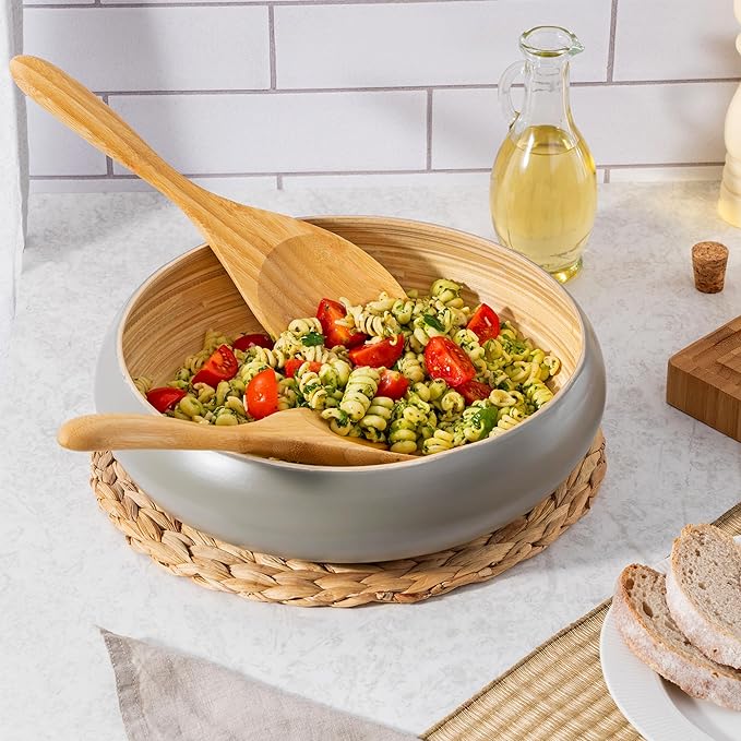 Dehaus® 12" Extra Large Bamboo Salad Servers - Wooden Salad Serving Spoons - Eco Friendly Salad Tossing Utensils - Giant Wooden Salad Hands - Bamboo Salad Tongs