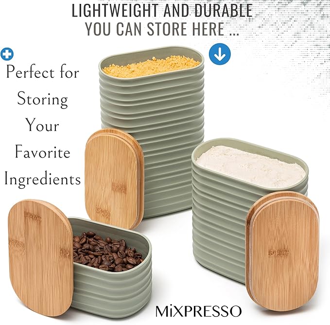 Mixpresso 3 Pcs Green Canisters Sets for the Kitchen, Coffee Containers