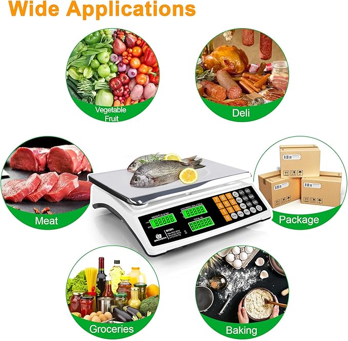 BROMECH Price Computing Scale 88lb/40kg Commercial Food Scale for Produce Meat Weighing, LCD Display and Green Bright Backlight for Farmers Markets, Meat Shop, Deli, （Not for Trade）