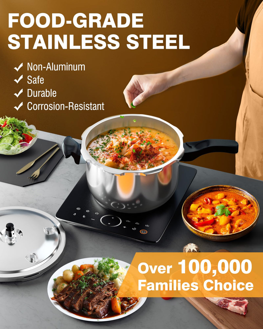WantJoin Pressure Cooker, 11 Quart Stainless Steel Pressure Canner, Induction Compatible Cookware with Spring Valve Safeguard Devices,Compatible with Gas & Induction Cooker