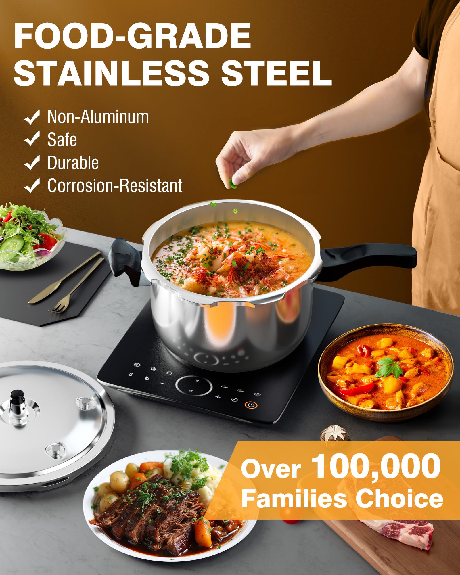 WantJoin Pressure Cooker, 11 Quart Stainless Steel Pressure Canner, Induction Compatible Cookware with Spring Valve Safeguard Devices,Compatible with Gas & Induction Cooker