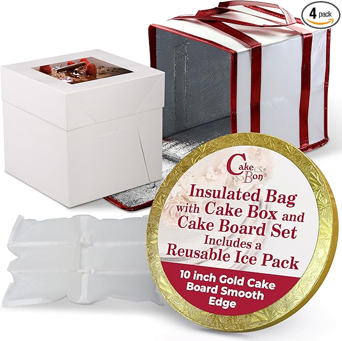 Cakebon 10" Cake Box Drum Insulated Bag Gold Round Smooth 1Pack