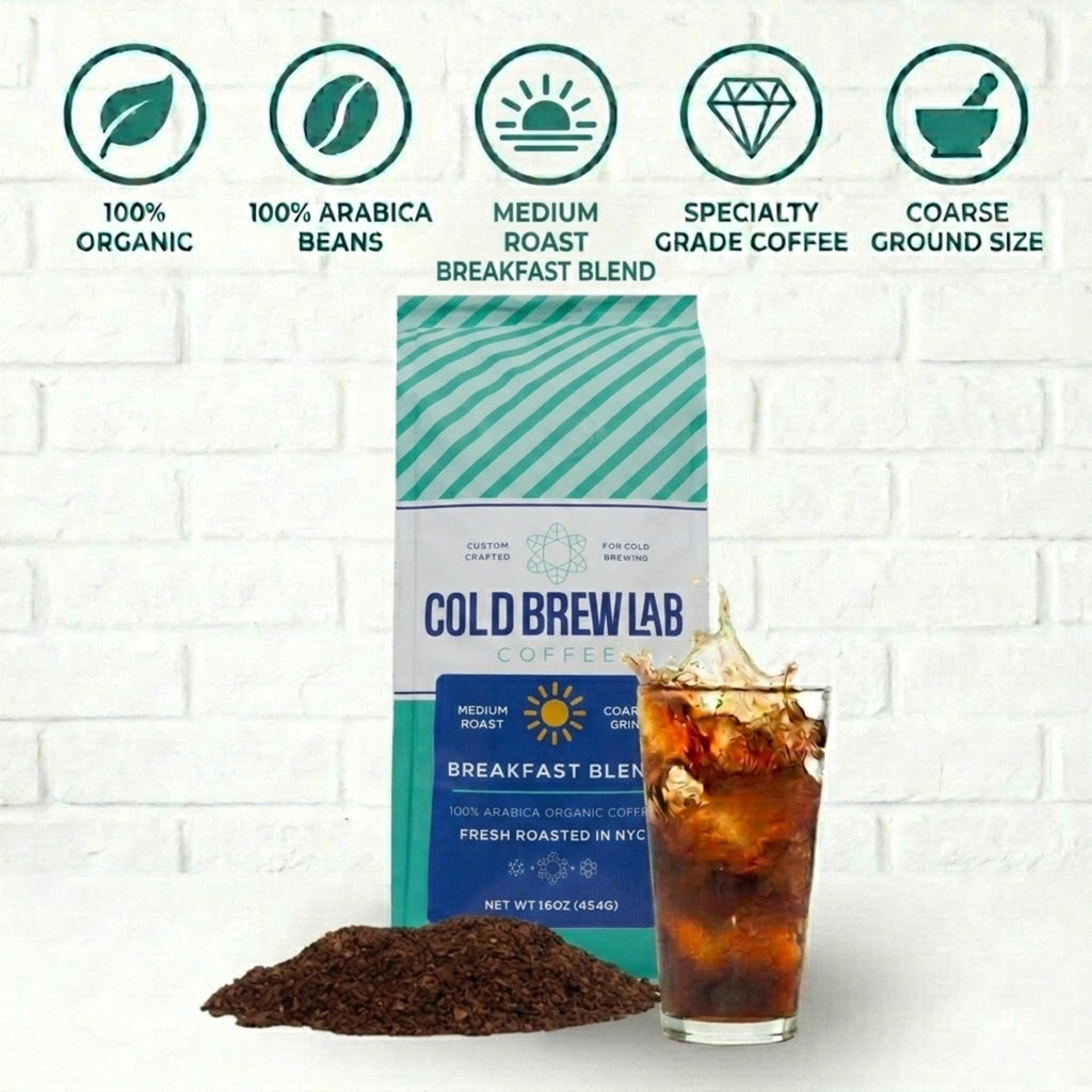 Cold Brew Organic Breakfast Blend Coffee, Coarse Ground, Medium Roast, 1 LB, for Cold Brewing & French Press