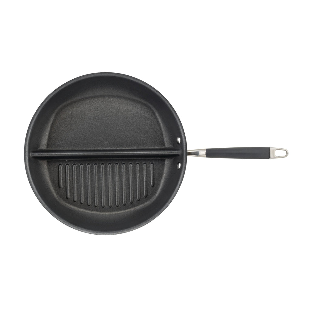 Anolon Advanced Hard Anodized Nonstick Divided Grill / Griddle Pan / Skillet - 12.5 Inch, Gray