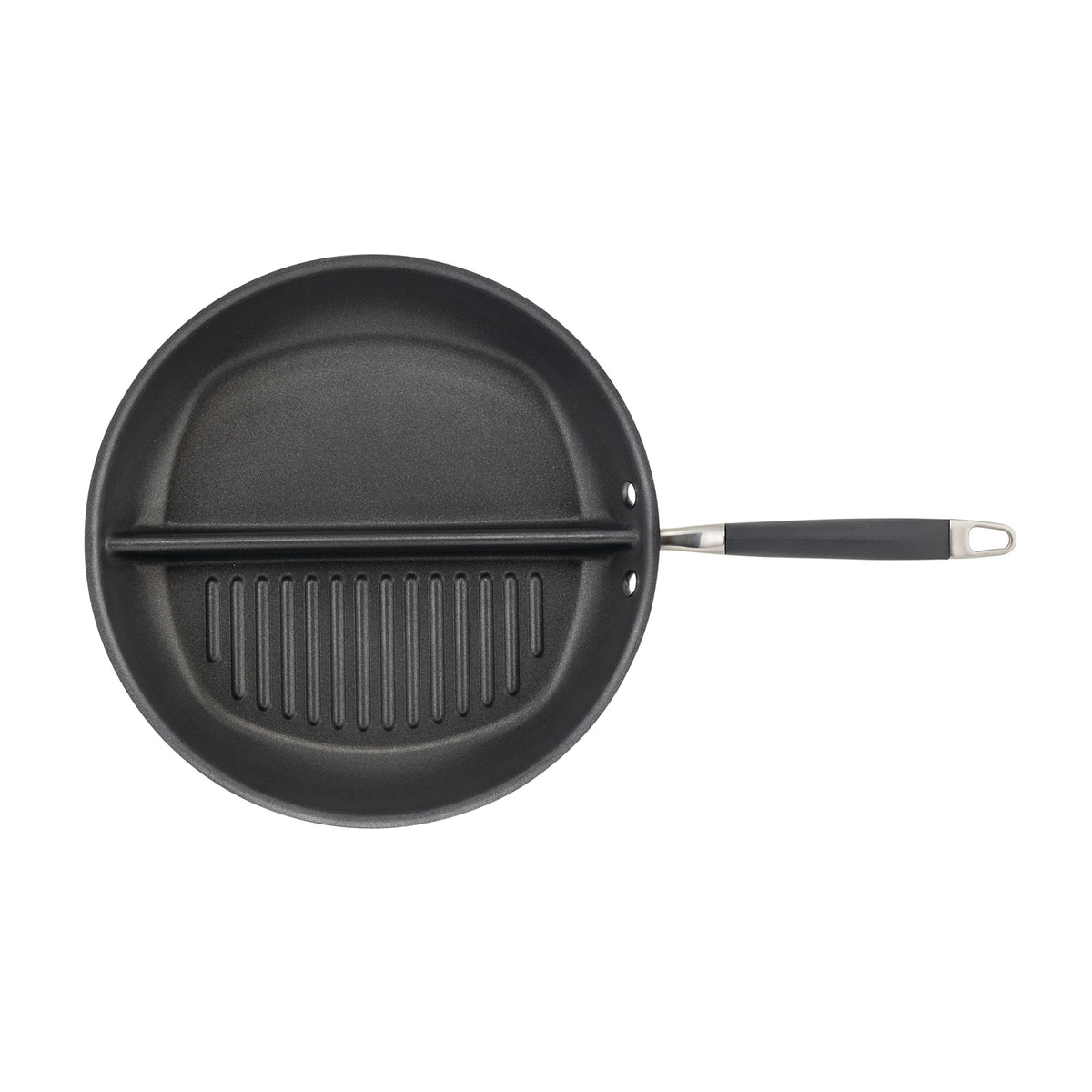Anolon Advanced Hard Anodized Nonstick Divided Grill / Griddle Pan / Skillet - 12.5 Inch, Gray
