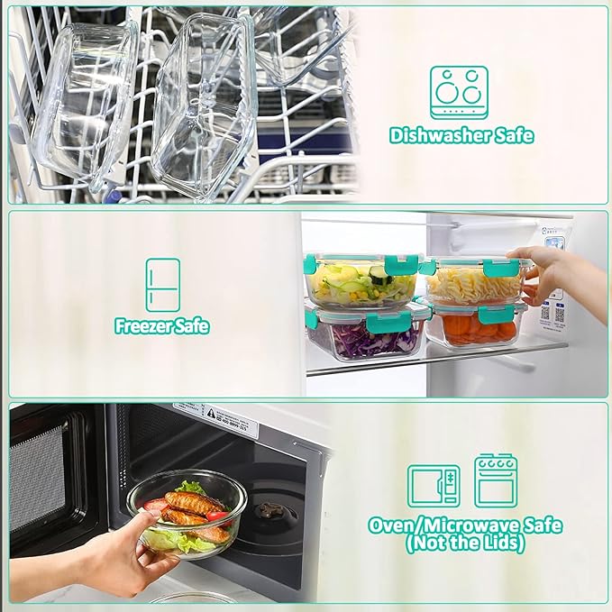 M MCIRCO 8 Pack,30 oz Glass Food Storage Containers with Lids, Green