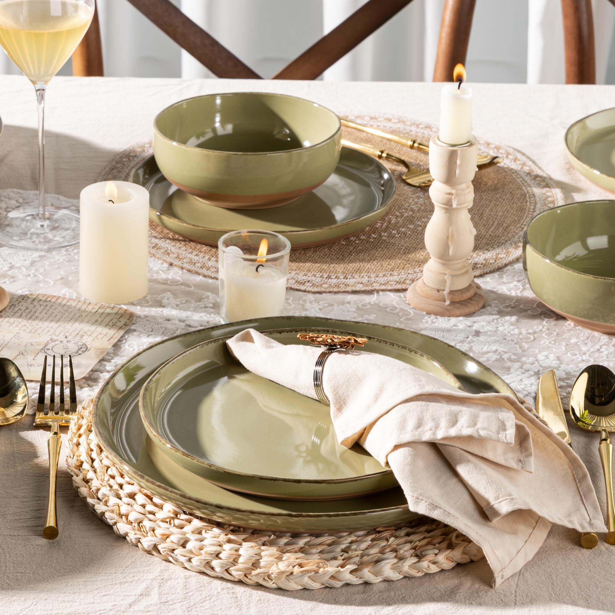 AmorArc Dinnerware Sets for 4, 12 Pieces Ceramic Plates and Bowls Set